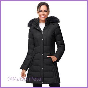 Women's Winter Down Puffer Coat with Faux Fur Trim Hood and Pile Collar